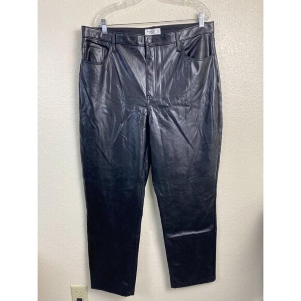 Abercrombie & Fitch The 90s Straight High Rise faux Leather Pants Plus Size 34